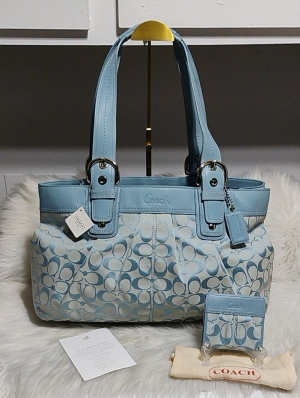 RARE! New Coach Y2k Blue Signature Soho Pleated Bus Tote W Matching Wallet